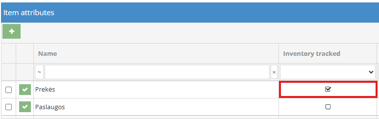 Item attribute selection window
